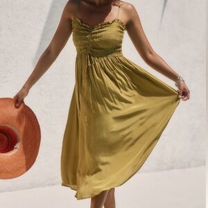 Anthropologie Yellow Midi Dress Size Large